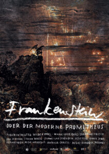 Poster of the play Frankenstein, by Figurentheater Wilde & Vogel, Leipzig (artwork Robert Voss).